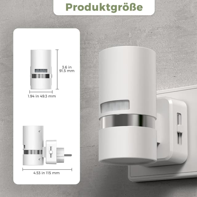Detalle de LOHAS-LED Bewegungsmelder-Nachtlicht (2er-Set) mit 3 Modi: ON/AUTO/OFF, warmweiß 3000K, dimmbar für Steckdose