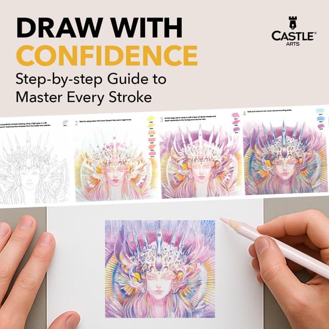 Detalle 2 de Castle Art Supplies 72 Harmonious Coloured Pencils Set (72 muted & moody shades) in presentation tin