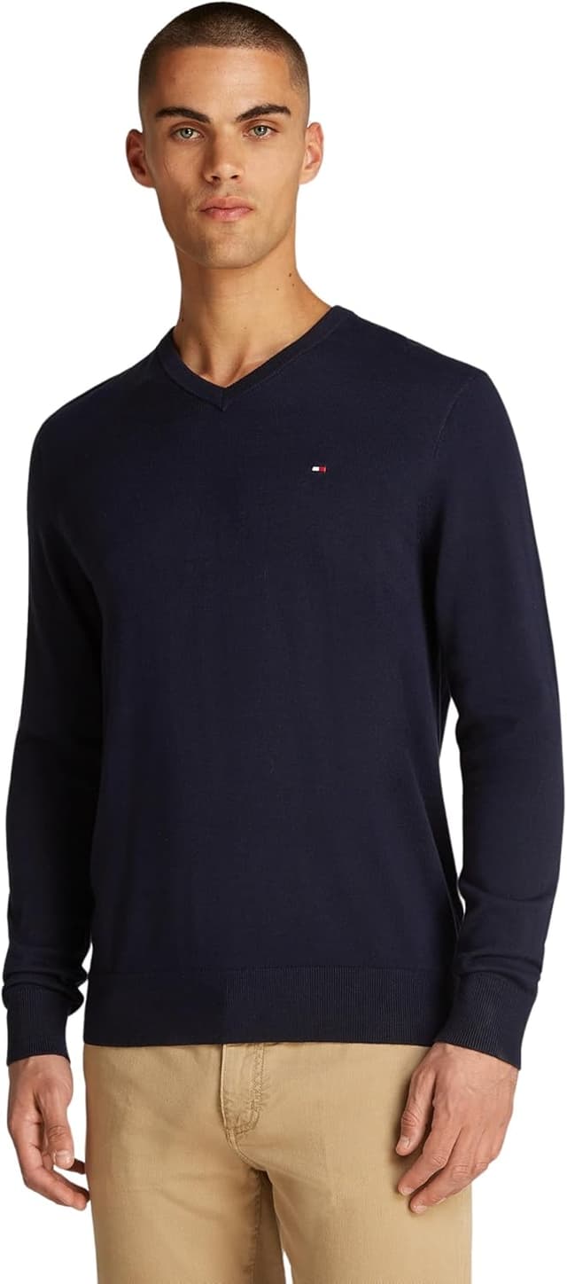 Detalle de Tommy Hilfiger Men’s Essential Cotton V-Neck Jumper