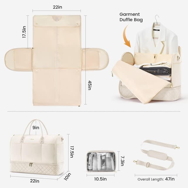 Detalle 2 de LOVEVOOK 2-in-1 Kleidersack Reisetasche für Damen: umwandelbarer Weekender mit Schuhfach, Anzugtasche aufklappbar (Schwarz Beige)