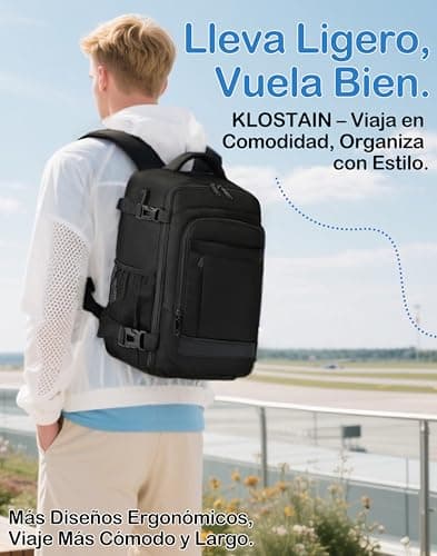 Thumbnail 5 de KLOSTAIN Mochila Viaje Cabina Avion 45x36X20 para Easyjet 30L Mochila Cabina Equipaje de Mano Bolso Mochilas Hombre para Portatil de 14 Pulgadas Mochila de Viaje Escuela Trabajo Negro
