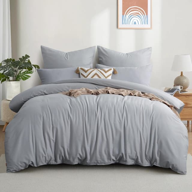 Detalle de Aisbo Bettwäsche 200x200 aus Baumwolle in Hellgrau (3-teilig) mit Reißverschluss – Oeko-Tex