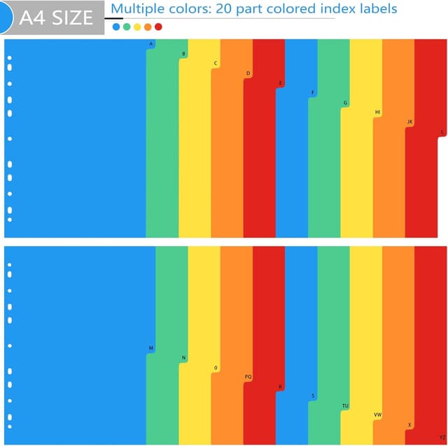 Thumbnail 6 de FUYOAL A4 File Dividers (3-pack, 20 tabs each) A–Z coloured plastic index dividers