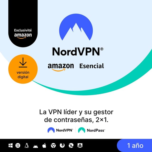 Detalle de NordVPN Amazon Esencial 1 año para 10 dispositivos