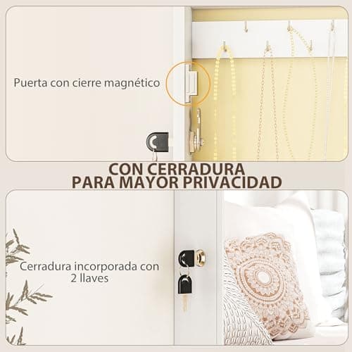 Thumbnail 5 de HOMCOM Espejo Joyero de Pared 2 en 1