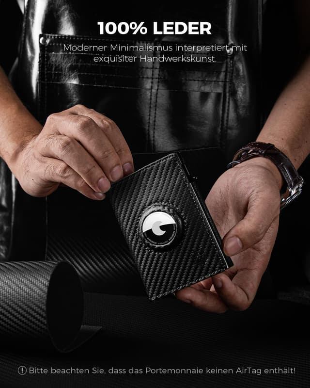 Thumbnail 6 de DODENSHA MagSnap Airtag Wallet Herren mit RFID-Kartenetui aus Leder (Carbon) – Smart Wallet mit AirTag-Fach