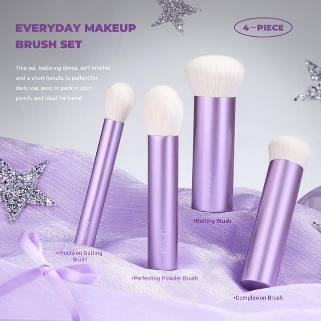 Detalle de Coffret Jessup de pinceaux de maquillage violet 11 pièces (kabuki, éponges, houppettes, tapis de nettoyage) T885