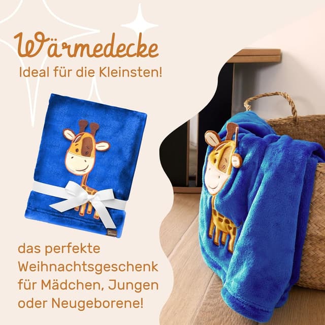 Detalle de Be Mammy Coperta calda per bambini con peluche regalo e motivi 3D (Blu scuro - Giraffe)
