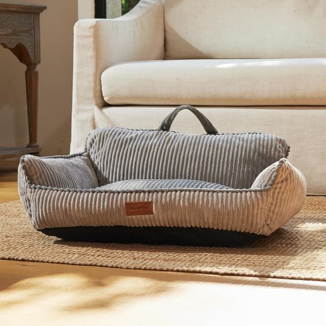 Thumbnail 6 de FUKUMARU Katzenbett aus geripptem Samt (71 cm) mit waschbarem, wasserfestem Bezug – grau