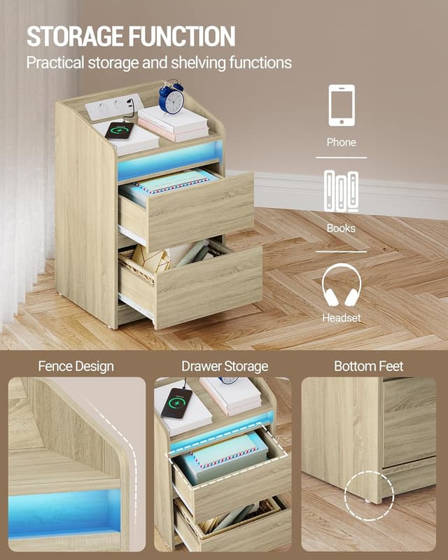 Thumbnail 5 de Hzuaneri Mesita de noche robles con LED 35x40x58 cm