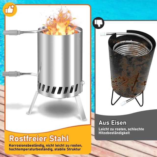 Detalle 2 de Vigevee Brennholz Poolheizung mit Feuertonne aus Edelstahl – für 32/38 mm Anschlüsse