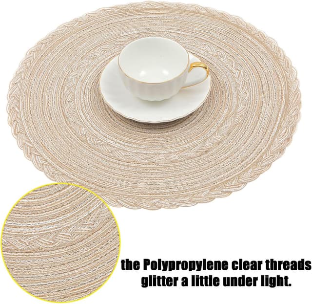 Thumbnail 6 de SHACOS round placemats set of 6 braided woven table mats (beige)