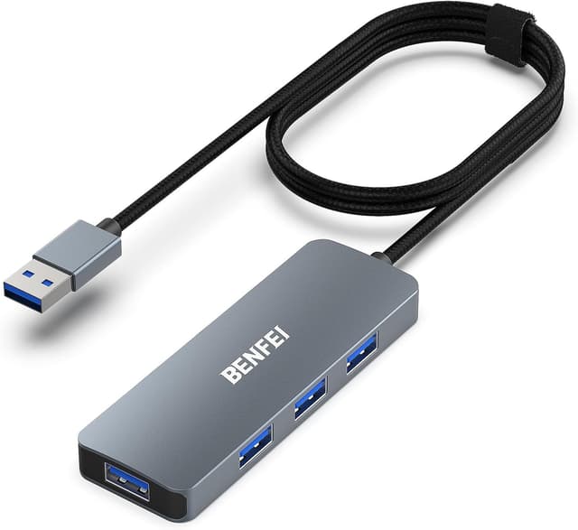 Detalle de BENFEI Hub USB 3.0 a 4 porte con cavo da 90 cm in alluminio e nylon
