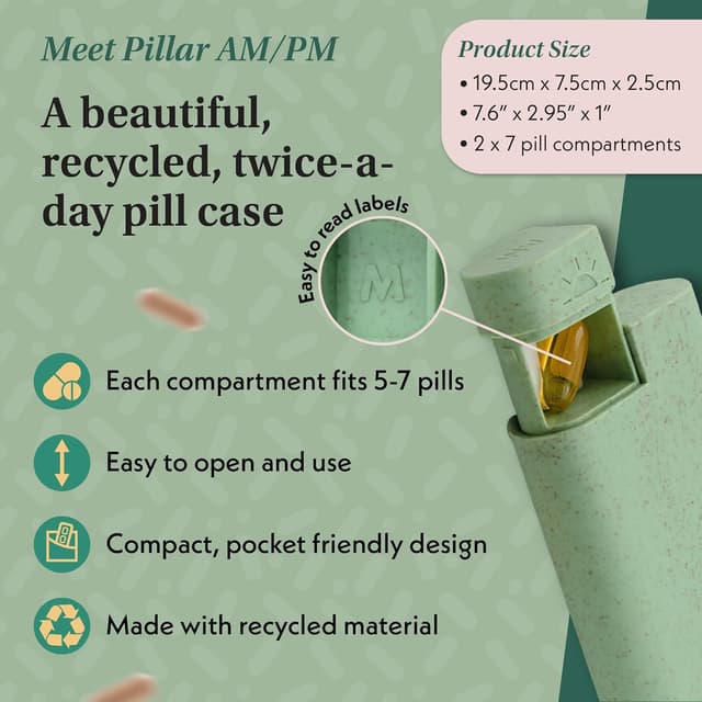 Detalle de Pillar AM/PM Pill Organiser (7 Day, 2 Times a Day) – Slate Grey, 14 compartments