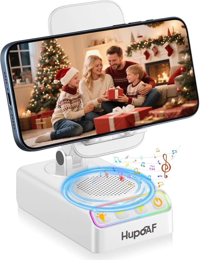 Detalle de Hupoaf phone stand with Bluetooth speaker (4-in-1) for birthdays, Christmas and everyday use