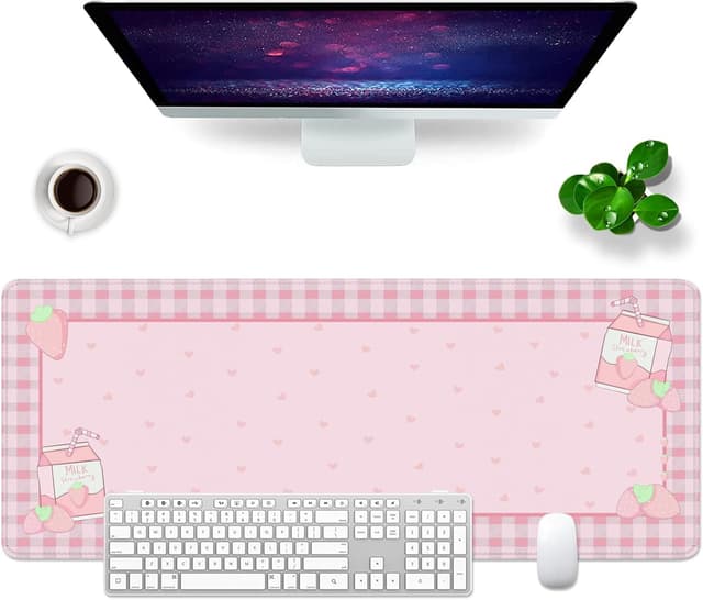 Detalle de Rosa Mauspad Herzform 80x30 cm als XL Schreibtischunterlage mit rutschfester Naturkautschuk-Basis