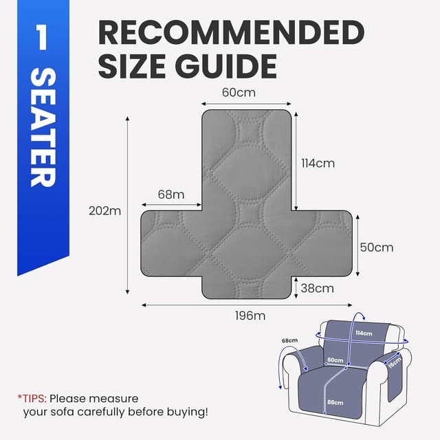 Detalle de Ystyle copripoltrona 1 posto impermeabile trapuntato grigio chiaro con braccioli e tasche