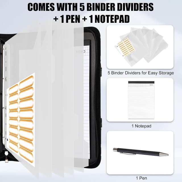 Detalle 2 de Leathario A4 Portfolio Folder with Handle (Vegan Leather) and 4-Ring Document Holder