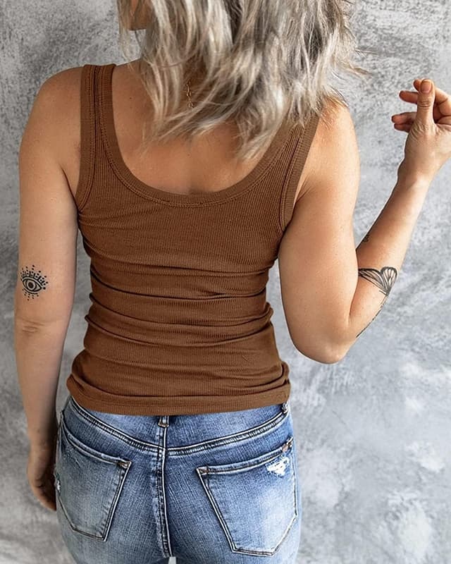 Detalle de Fessceruna Damen Tanktop mit U-Ausschnitt, Knöpfen und gerippter Optik