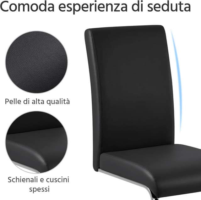 Detalle de Yaheetech Set 2 sedie da sala da pranzo imbottite con schienale alto, seduta spessa 10 cm e gambe a U in metallo, nero