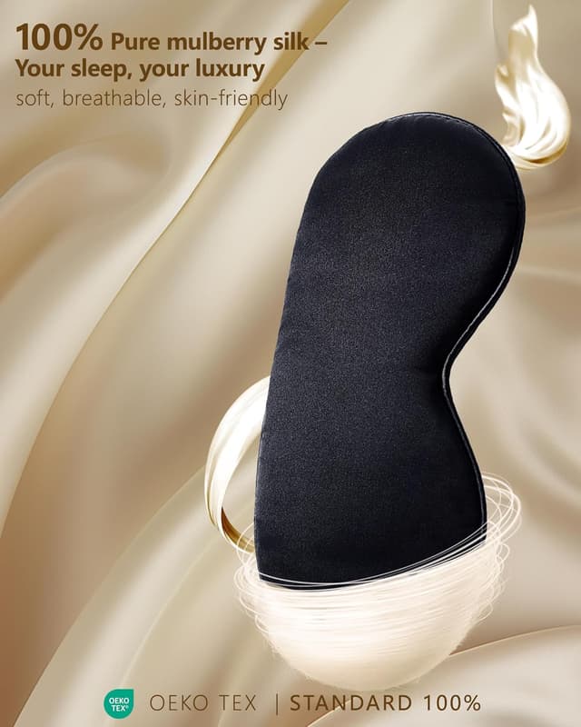 Detalle 2 de Aosun Silk Sleep Mask (22-momme) – 100% pure mulberry silk light-blocking eye mask, adjustable strap, black