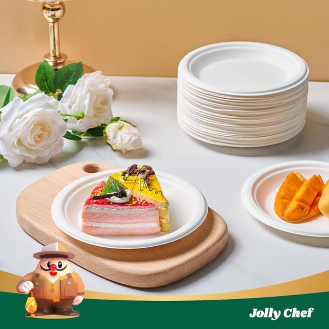 Detalle 2 de JOLLY CHEF 100% Compostable Small Paper Plates (200 Pack, 6-Inch Heavy-Duty Dessert Plates)