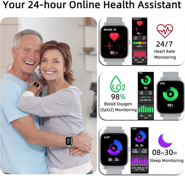 Detalle de FirYawee 1.7-inch touchscreen smart watch with call support, SpO2, heart rate and IP68 (silver)