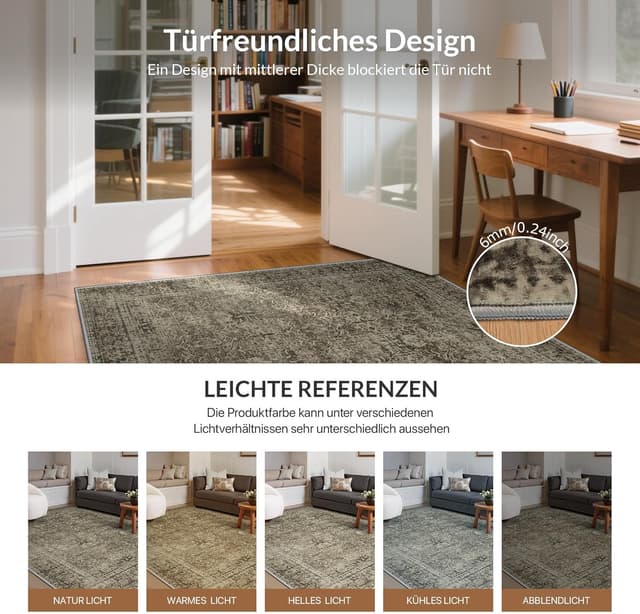 Detalle de Tapis BEIMO Salon 180x270 cm style vintage sauge, antidérapant et lavable en machine