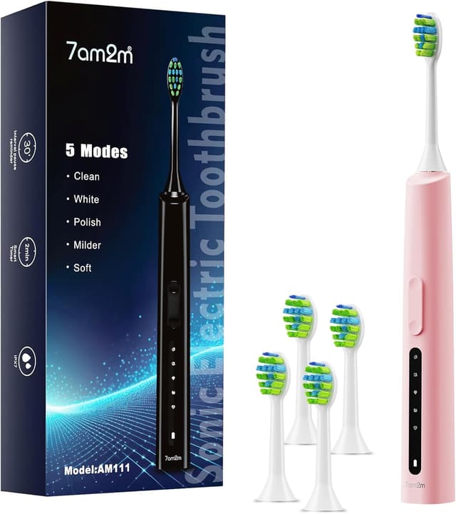Thumbnail 6 de 7AM2M Sonic Electric Toothbrush (Black) for Adults and Kids — 40,000 VPM, 5 Modes, 4 Brush Heads, Smart 2-Min Timer