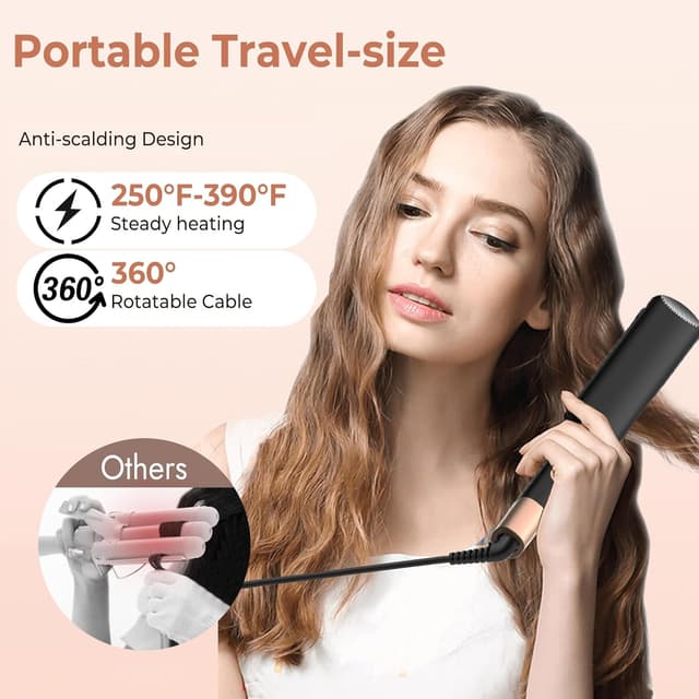 Detalle 2 de UKLISS Pro Mini fer à onduler (écran LCD 120-210 °C) pour débutants, avec gants et sac de rangement