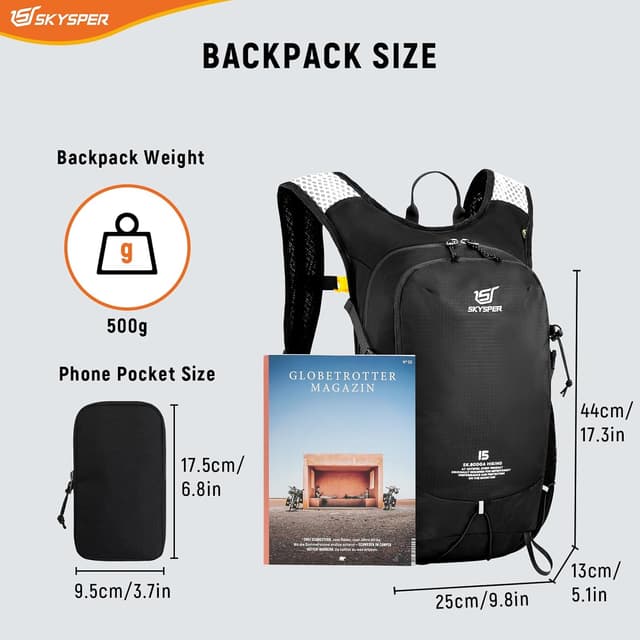 Detalle 2 de SKYSPER 15L Wanderrucksack mit Brustgurt – leichter Tagesrucksack für Herren & Damen