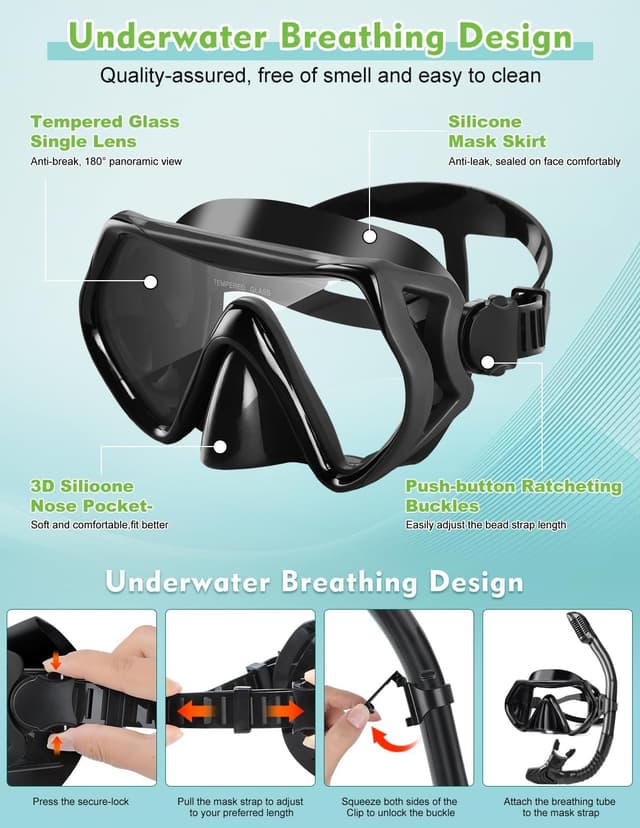 Detalle 1 de Hydomi snorkel set for adults 180° view