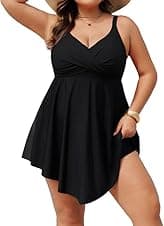 Detalle de Hanna Nikole Badeanzug Damen Große Größen „Bauchweg“ mit Push-up & verstellbarem Crossover, Einteiler mit Badeshorts