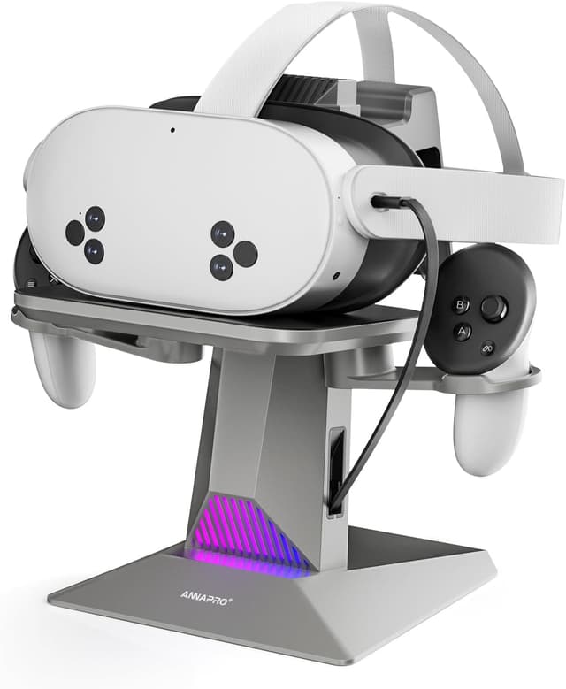 Detalle de ANNAPRO CD1 Charging Dock for Meta Quest 3S/3 and Quest 2 with Retractable Cable and RGB Lighting