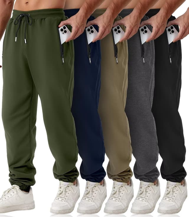 Detalle de OZYJD Men’s Sweatpants (5-Pack) with Zipper Pockets, Slim Fit Athletic Joggers