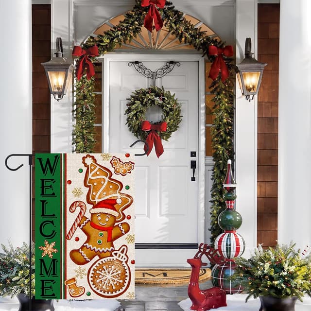 Thumbnail 2 de FUYUCHEN Welcome Gingerbread Man Garden Flag 12 x 18 in 🎍