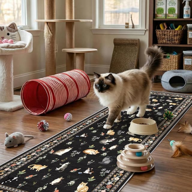 Thumbnail 6 de EISUROM Hallway 2x5 Runner Rug (Ivory/Beige) — Vintage, Waterproof, Non-Slip Washable Low-Pile