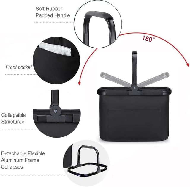 Detalle de Diurwur 30L faltbarer Einkaufskorb mit gepolsterten Griffen und Fronttasche