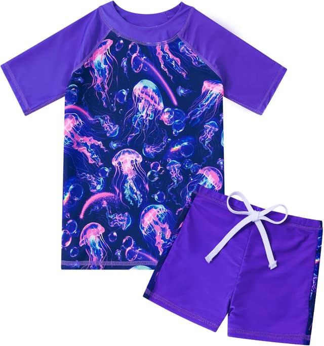 Detalle de Fanient Girls UPF 50+ two-piece short sleeve swimsuit (4–10 years)