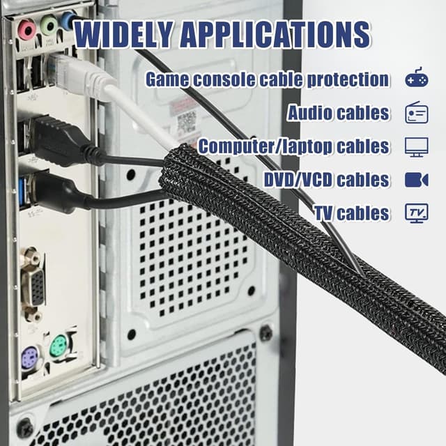 Detalle 2 de Flintronic 10ft x 1 inch Cord Protector cable loom sleeve for tidy, chew-resistant cord management