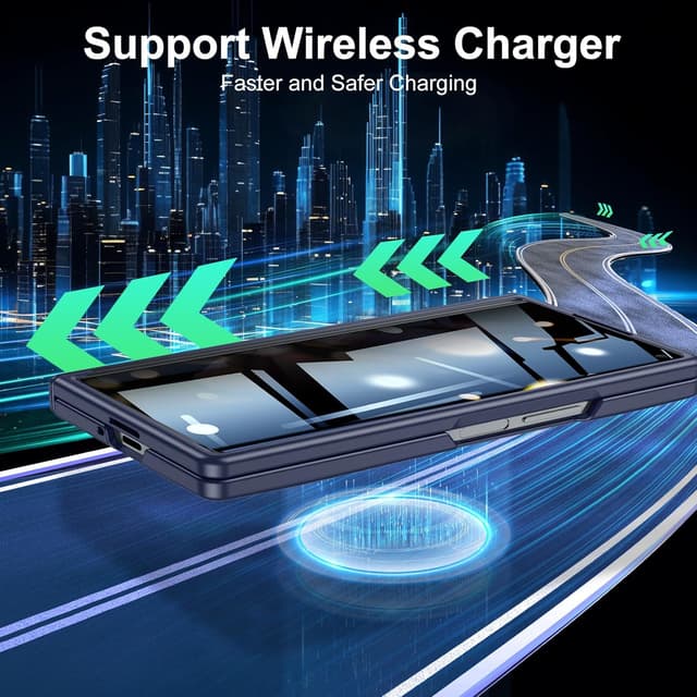 Detalle 2 de Kaiiecal Privacy Case for Samsung Galaxy Z Fold 6 (Blue) with Privacy Screen Protector, Hidden Kickstand & Wireless Charging