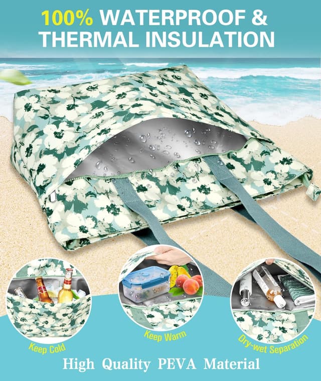 Detalle 2 de ENONEO Strandtasche Damen XXL mit Reißverschluss und Nassfach (52 x 20 x 40 cm)