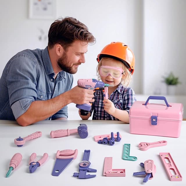 Detalle 2 de Vanplay Kids Tool Set 52-piece pretend play tools kit with drill belt & toolbox (pink)