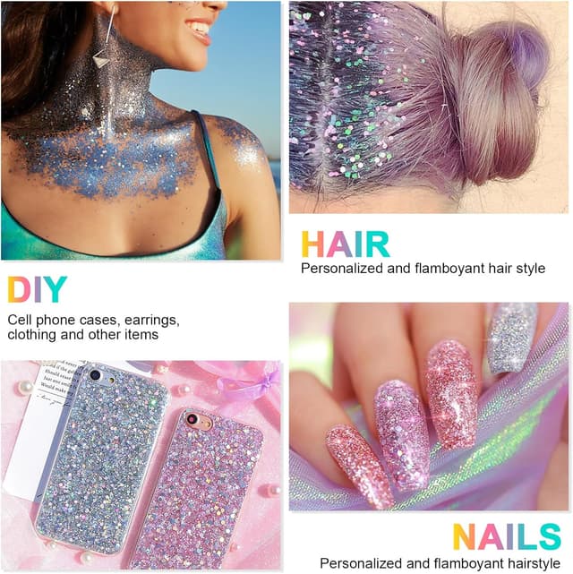 Detalle de URAQT Glitter Corpo, 3 gel glitterati da 50 ml (Argento+Rosa+Bianco) per viso, unghie, occhi, labbra, capelli e corpo