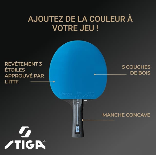 Detalle de STIGA Pro WRB Blue Edition raquette de ping-pong 3 étoiles à revêtement bleu
