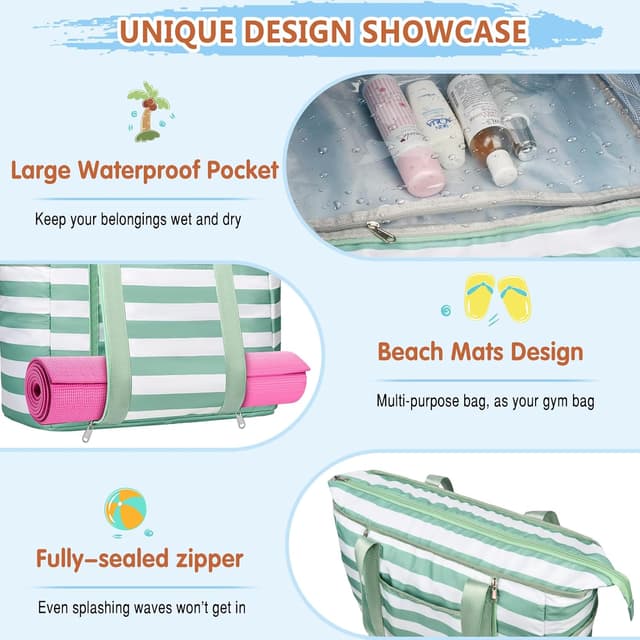 Detalle 2 de KTUEOV Sac de plage femme XXL 45 L pliable avec compartiment humide et poches multiples