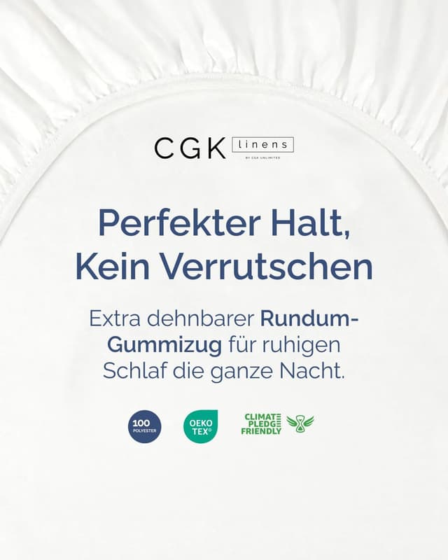 Detalle de CGK Unlimited Spannbettlaken 200x200 cm Weiß – extra tief für Matratzen & Boxspring bis 40 cm Höhe (16"), Mikrofaser, knitterarm