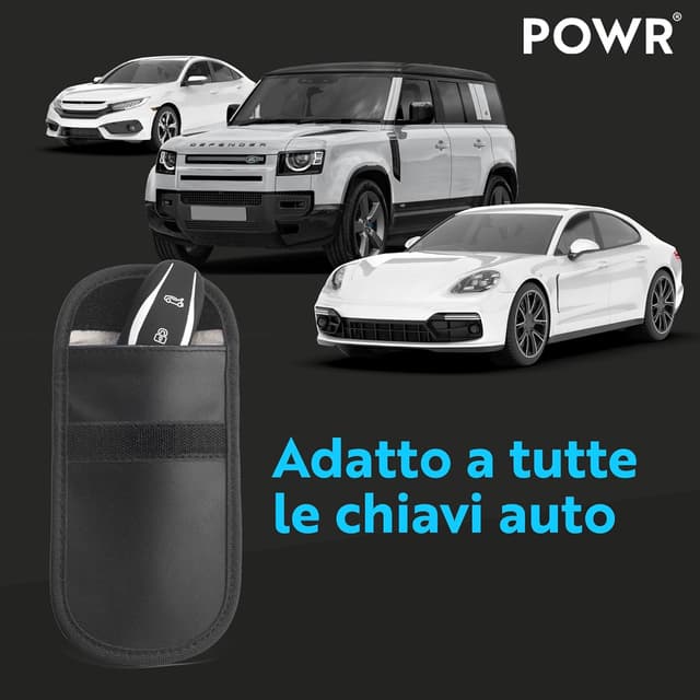Detalle de POWR 2 Sacchetti Schermati per Chiavi Auto con blocco RFID/NFC e stile Faraday Classic Black