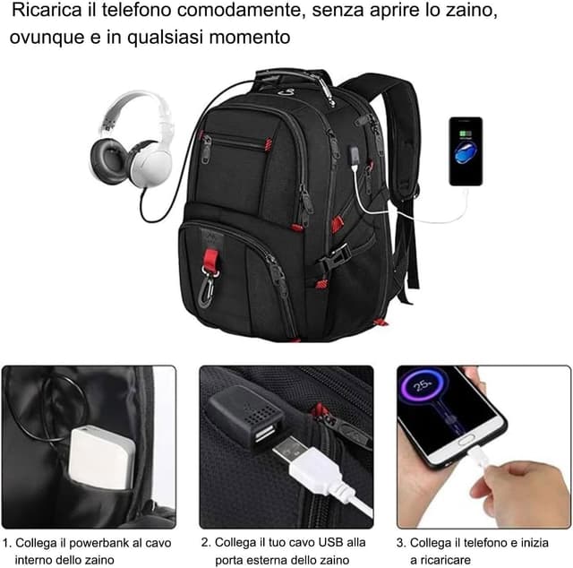 Detalle de MATEIN Zaino Uomo Grande 55L con porta PC 18,4 pollici, impermeabile e con ricarica USB
