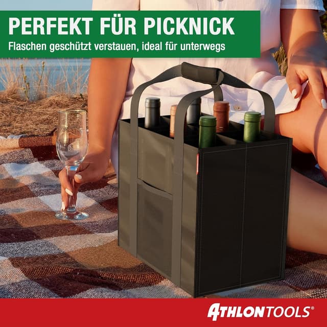 Thumbnail 6 de ATHLON TOOLS Flaschenträger für 9 Flaschen – faltbare, wasserabweisende Einkaufstasche mit Trennwänden (schwarz)